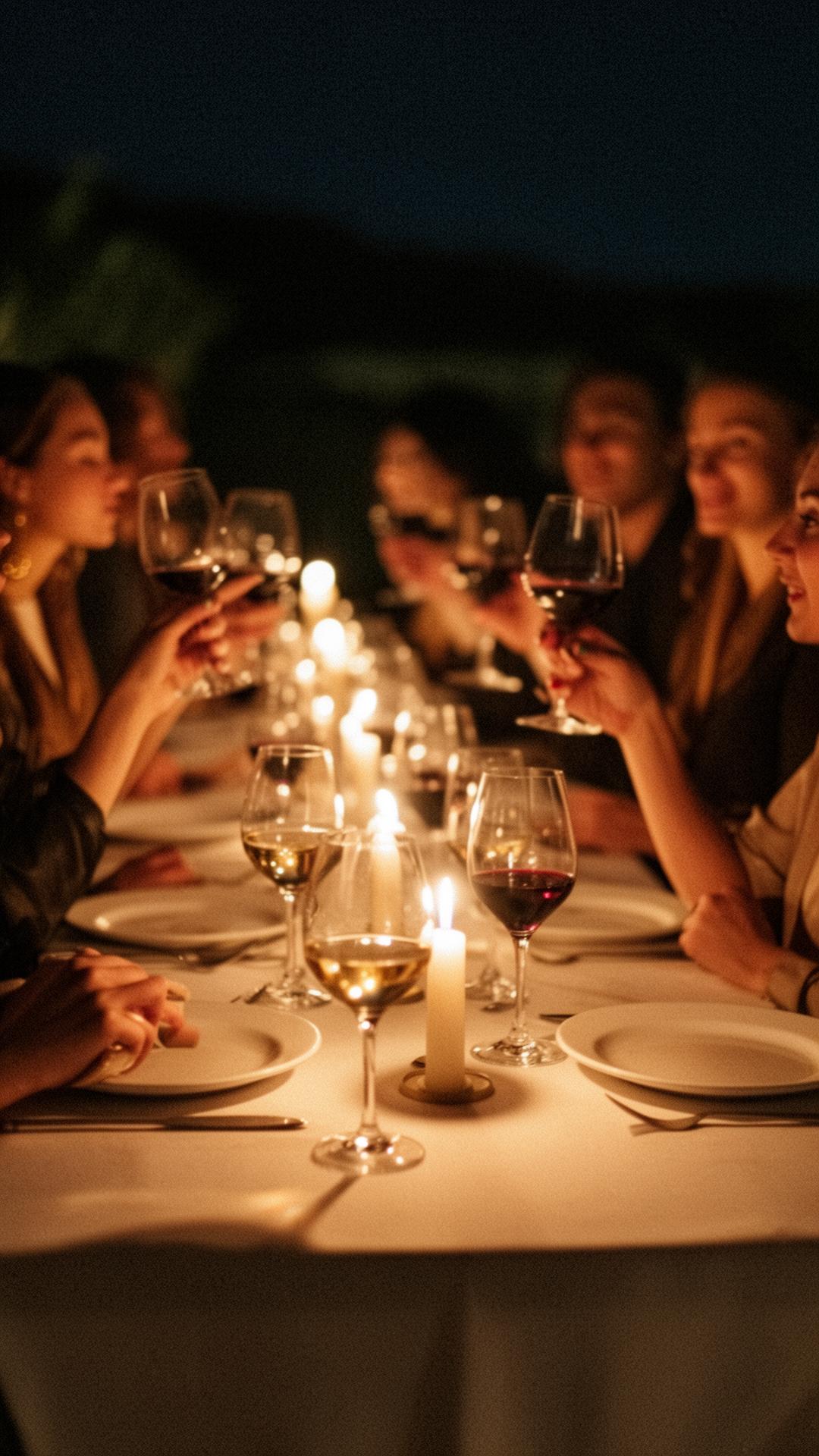 Friends at a candlelit dinner table